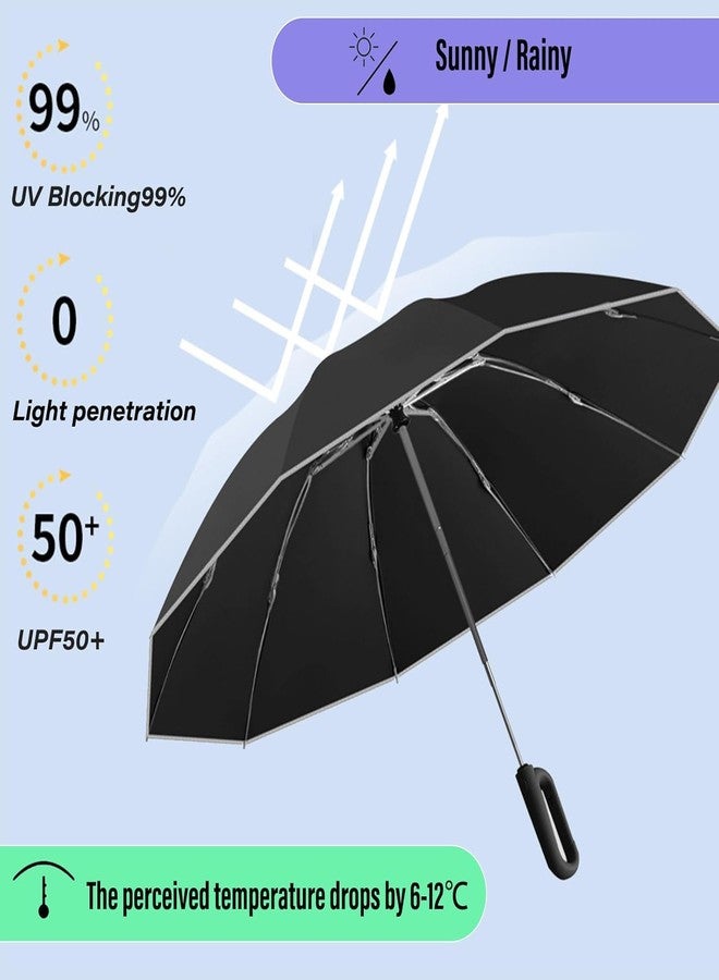 Contacts Ring Buckle Umbrella 2025 - Two Folding Travel Umbrella, Windproof, Automatic Open/Close, Compact for Rain & Sun (Black) - Image 3